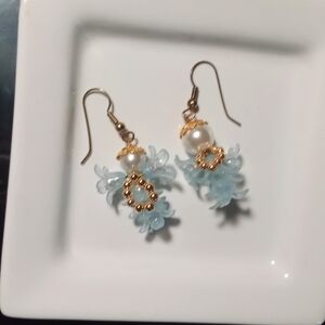 Elegant Blue and Gold Flower Angel Earrings
